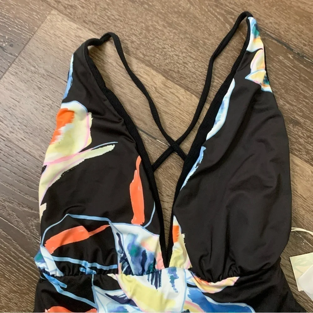 Maaji Womens jungle rainbow plunge v neck reversible tie back one piece swim M